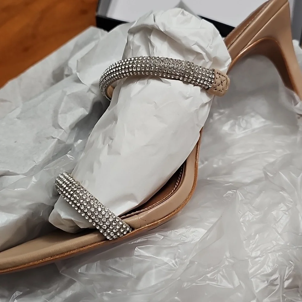 BCBGMAXAZRIA Duponi Leather Palomino Rhinestones Stiletto Sandals Size - Picture 12 of 15